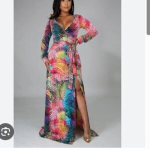 St Barts Gigi Tropical Muticolor Maxi Dress with Slit